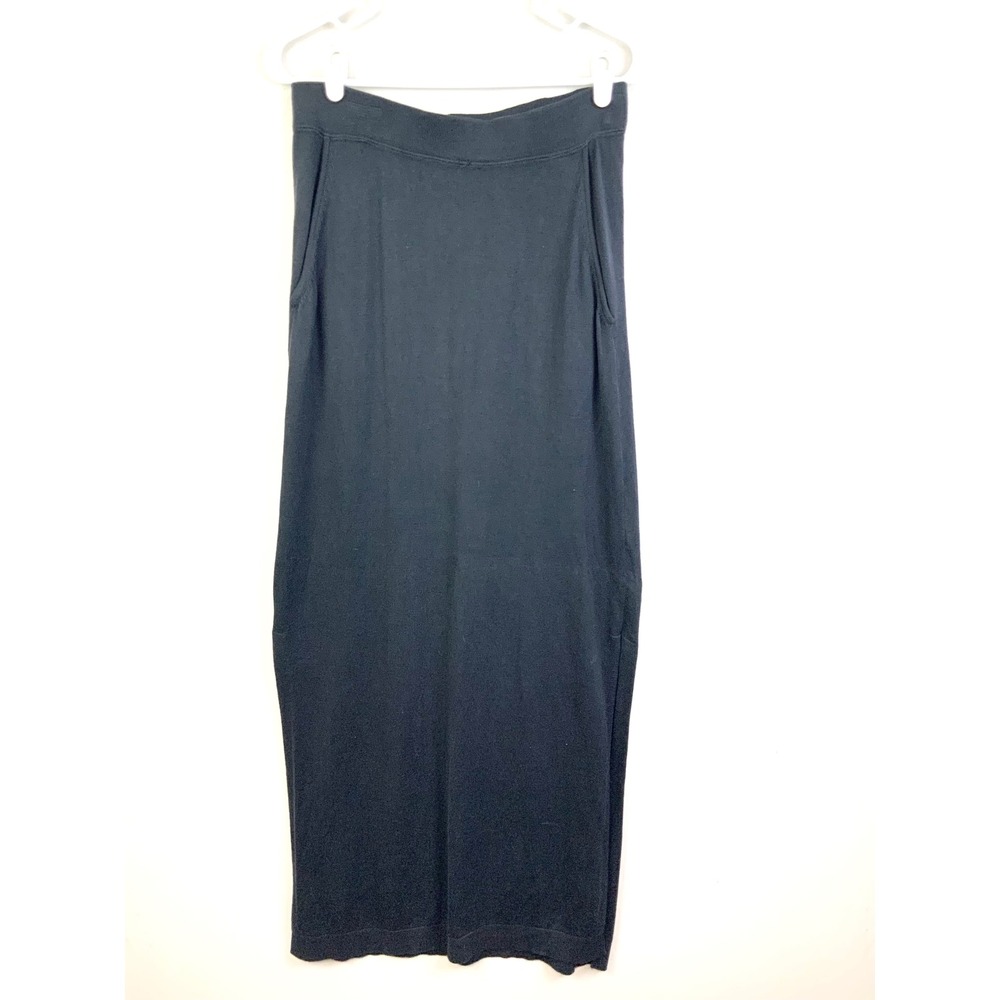 Peruvian Connection Navy Blue Pima Cotton Modal Side Slits Pockets Pull On Skirt